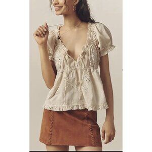 NWT Size L - Anthropologie 100% Cotton Embroidered Babydoll Top (NWT US$ 108)